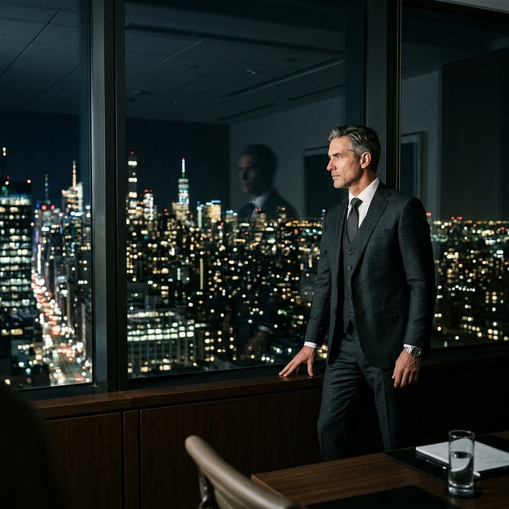 Executive looking out window